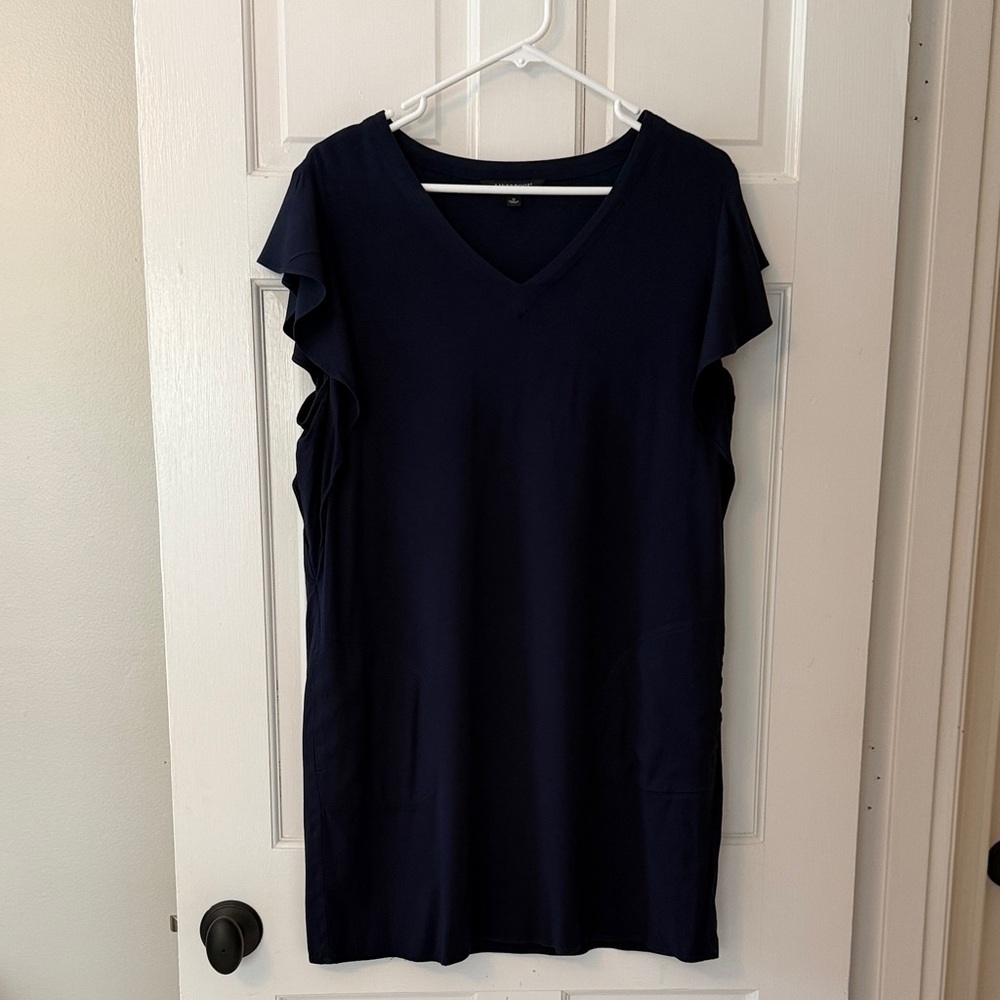 Liverpool Navy V-Neck Ruffle Sleeve Mini Dress